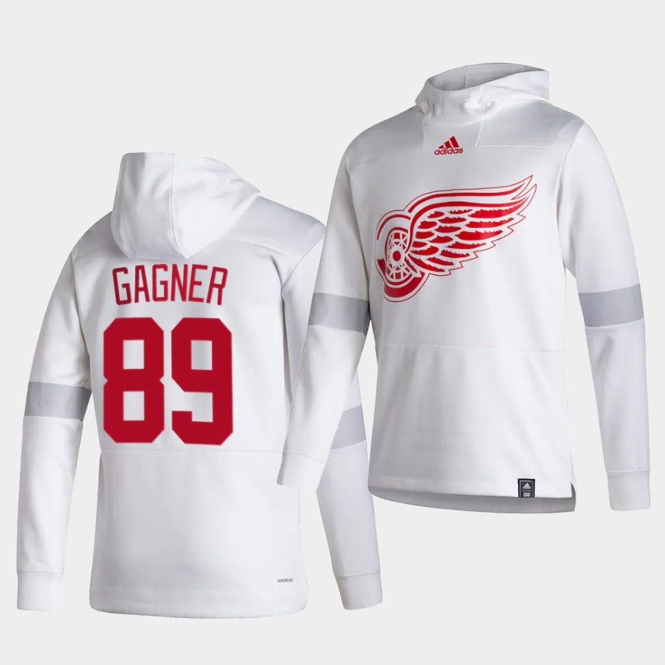 Men Detroit Red Wings #89 Gagner White NHL 2021 Adidas Pullover Hoodie Jersey